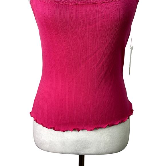 BP Crop Top Sleeveless Ribbed Material Lace Straps Eye Catching Hot Pink W S NWT - Picture 3 of 9